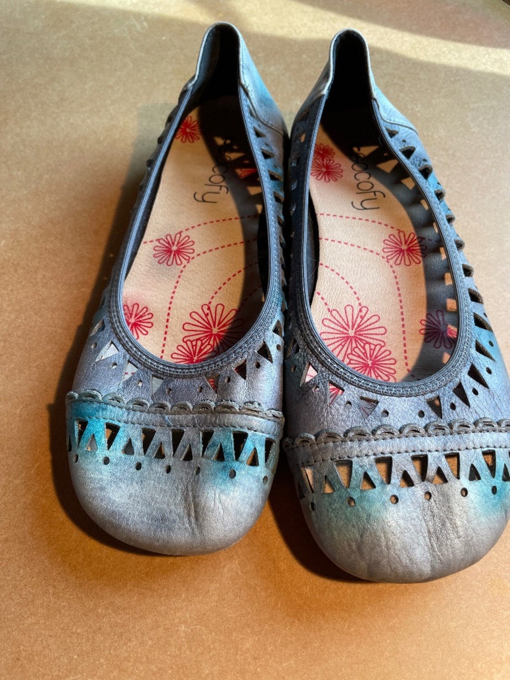 Socofy Blue-Grey Leather Ballet Flats - Size 39